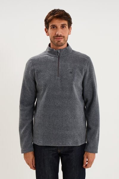 Sweat polaire col camionneur gris argent homme