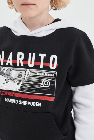 Sweat à capuche hoodie 2-en-1 Naruto noir garçon