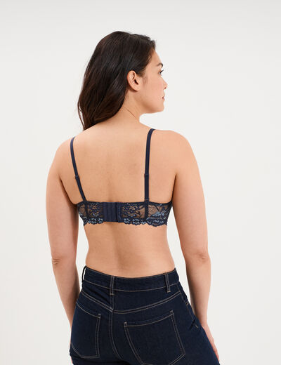 Soutien-gorge balconnet micro dentelle bleu marine femme
