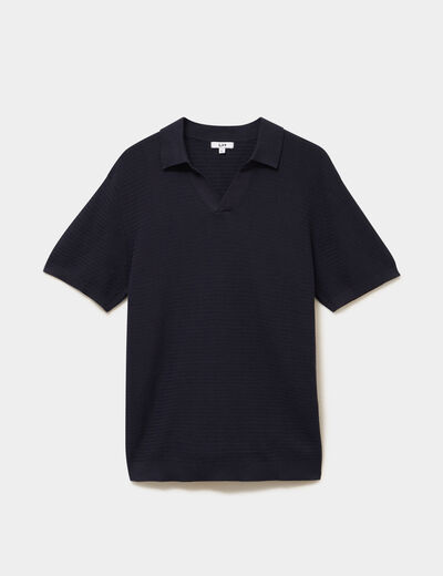 Polo manches courtes textur&eacute; coton bleu marine homme