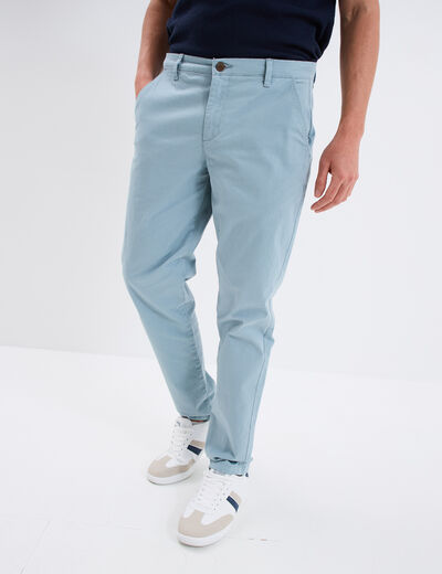 Pantalon chino droit stretch retroussé gris homme