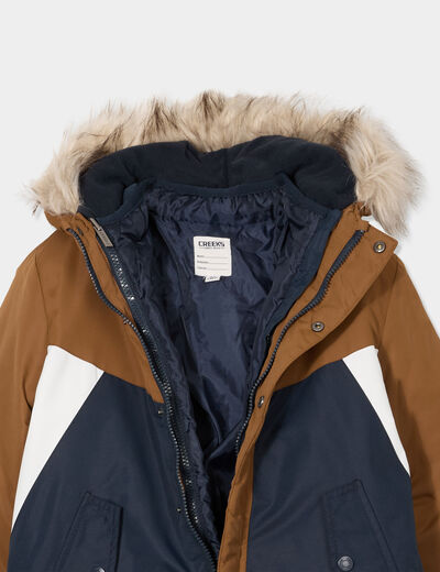 Parka 3-en-1 à capuche bordure fourrure camel garçon