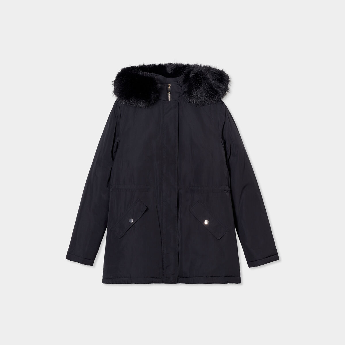 Parka avec capuche fourrure amovible noir femme