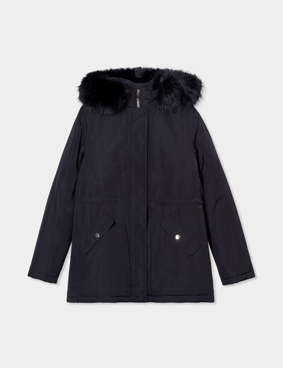 Parka avec capuche fourrure amovible noir femme