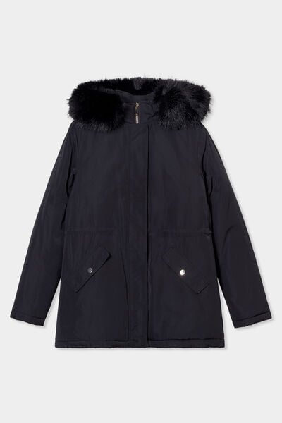 Parka avec capuche fourrure amovible noir femme