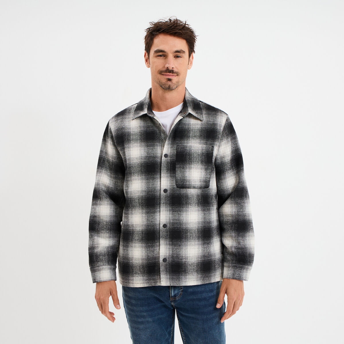 Surchemise 1 poche manches longues gris fonc&eacute; homme