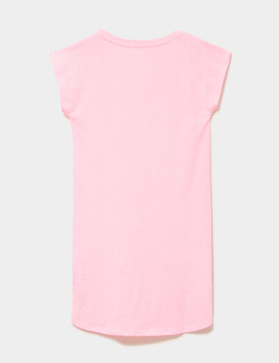 Chemise de nuit manches courtes coton rose fluo fille
