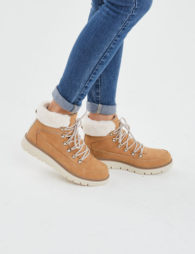 Bottines fourr&eacute;es &agrave; lacets Trappeur sable femme