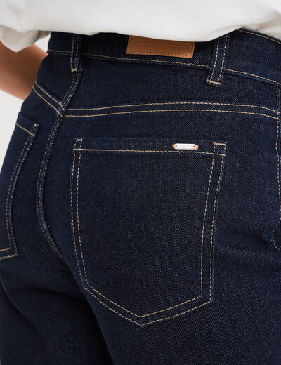 Jeans droit taille haute revers 7/8ème denim brut femme