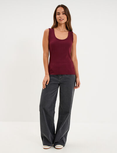 D&eacute;bardeur ajust&eacute; col rond coton bordeaux femme