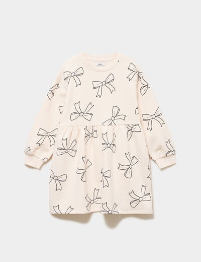 Robe sweat molletonn&eacute;e ample courte beige fille