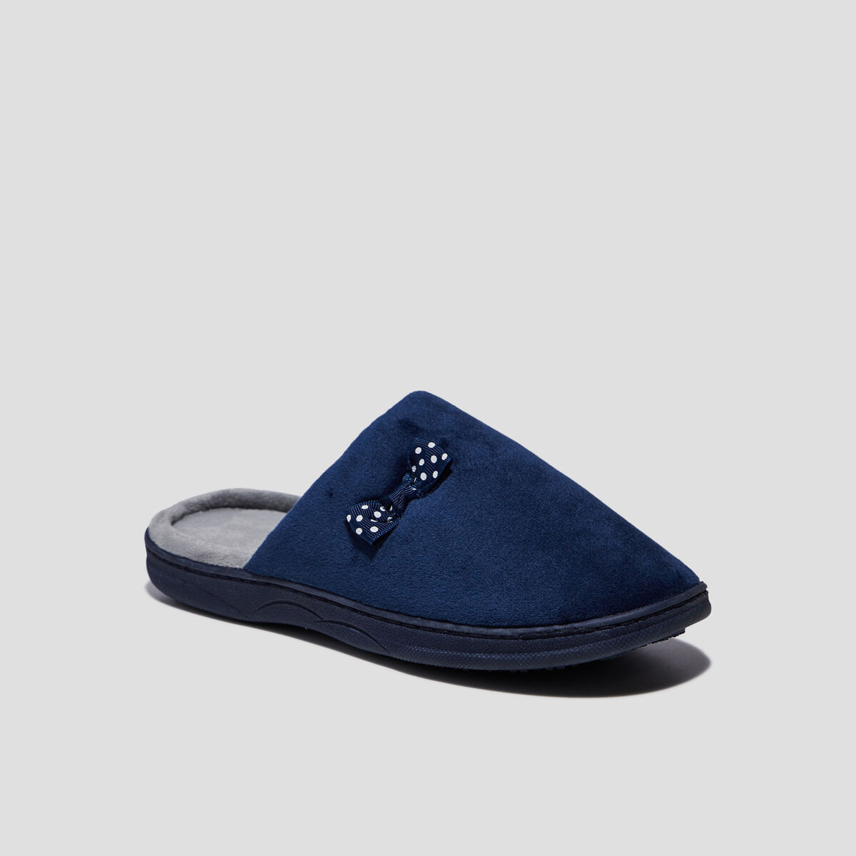 Chaussons mules d&eacute;tail noeud bleu marine femme