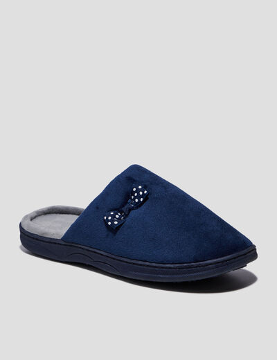 Chaussons mules détail noeud bleu marine femme