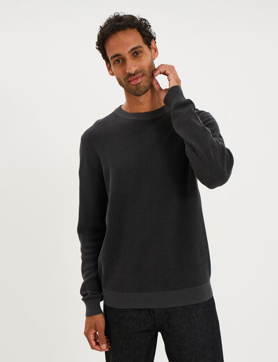 Pull col rond manches longues gris fonc&eacute; homme