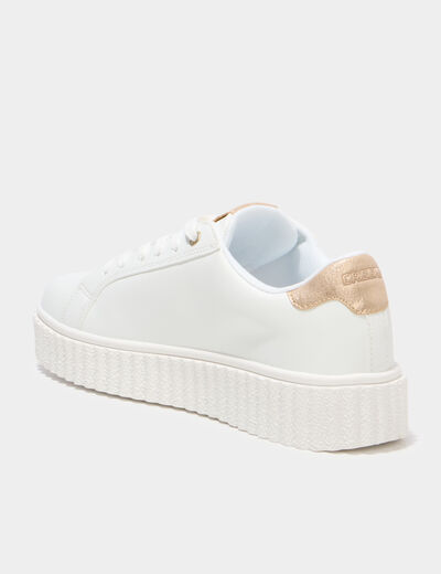 Tennis basses &agrave; lacets semelles &eacute;paisse blanc femme
