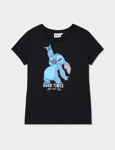 T-shirt manches courtes coton Stitch noir femme