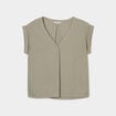 Blouse col V manches courtes lin m&eacute;lang&eacute; vert kaki femme