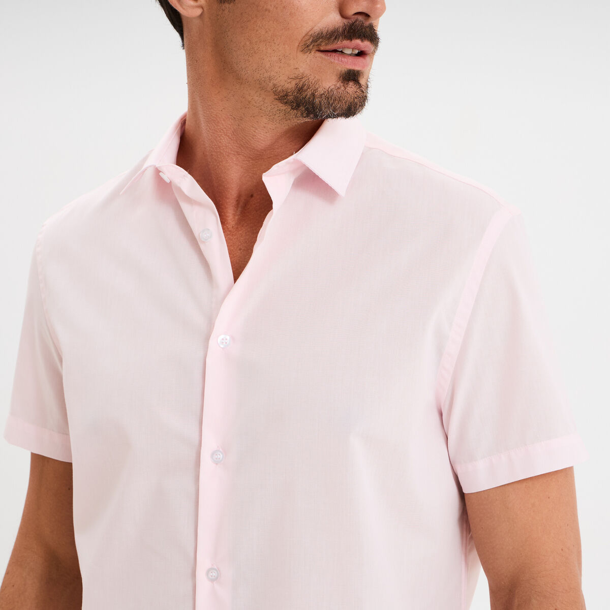 Chemise droite manches courtes rose clair homme