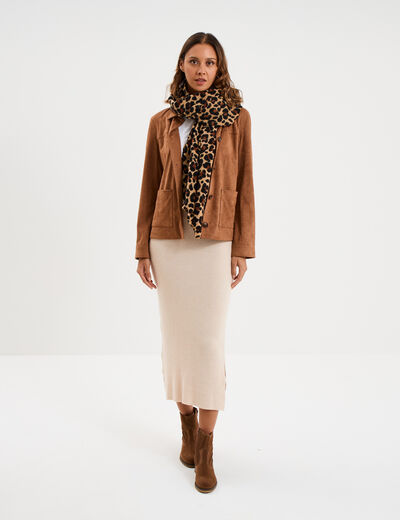 Jupe longue tricot ajust&eacute;e beige femme