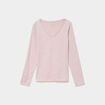 T-shirt manches longues col en V coton rose clair femme