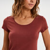 T-shirt coton col rond manches courtes marron cognac femme