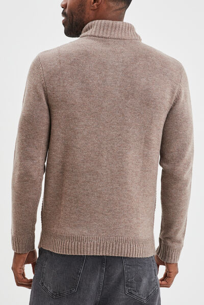 Pull camionneur boutonné taupe homme