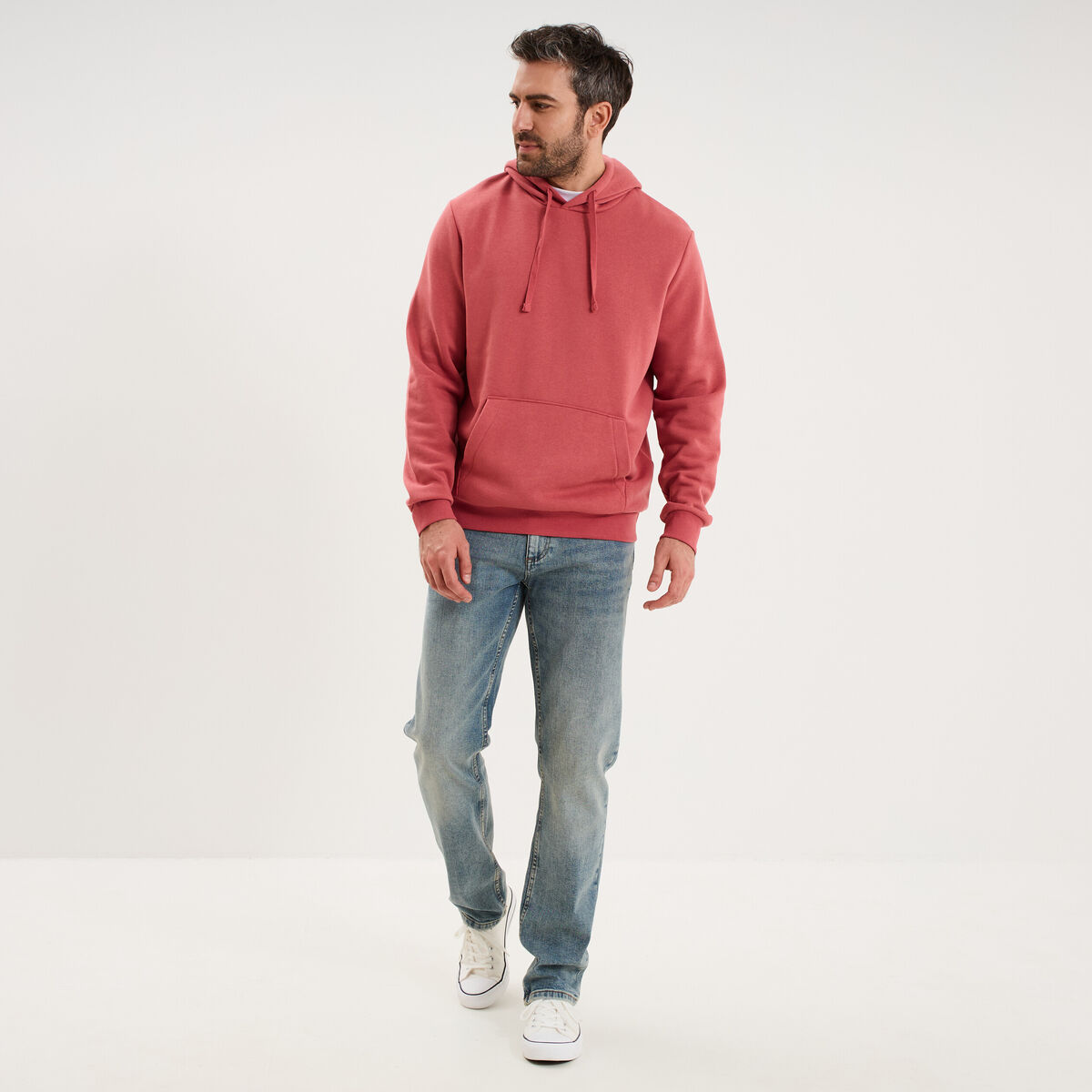 Sweat molleton &agrave; capuche hoodie vieux rose homme