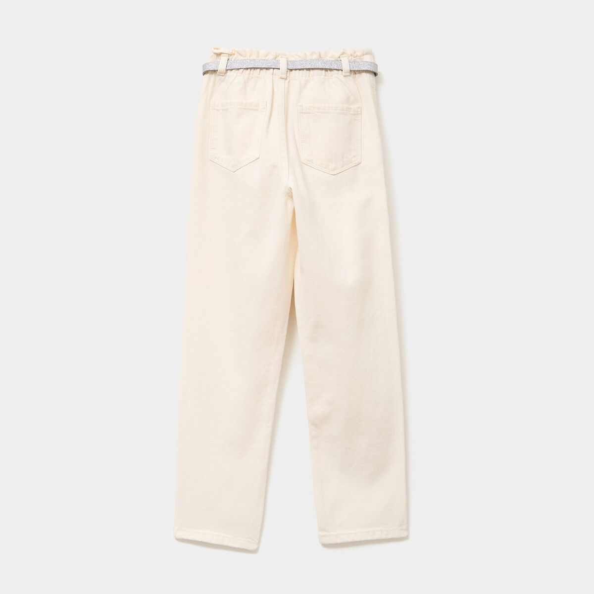 Pantalon paperbag mom taille élastiquée creme fille