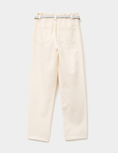 Pantalon paperbag mom taille élastiquée creme fille