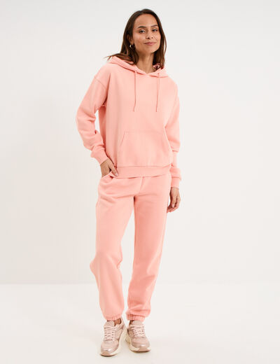Sweat hoodie molleton &agrave; capuche rose poudr&eacute;e femme