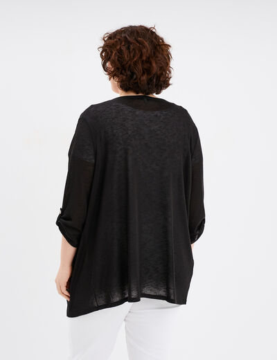 Gilet long manches longues noir femme grande taille