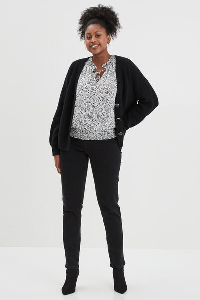 Blouse manches longues col montant ecru femme