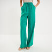 Pantalon large lin m&eacute;lang&eacute; vert canard femme
