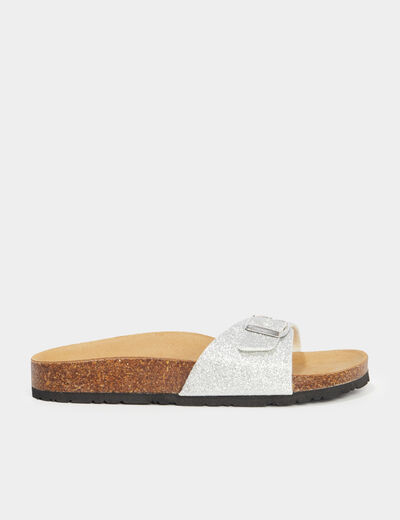 Mules anatomiques boucle sur l'avant gris argent femme