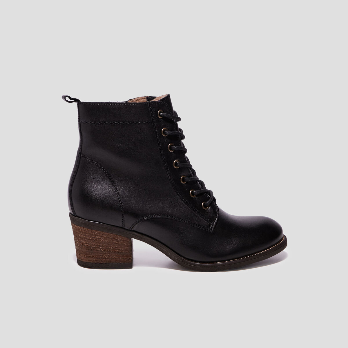 Bottines en cuir &agrave; talons fourr&eacute;es noir femme