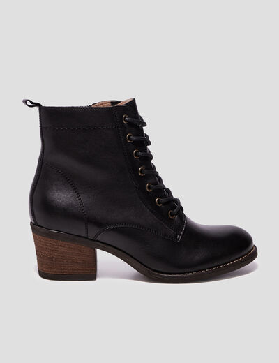 Bottines en cuir &agrave; talons fourr&eacute;es noir femme