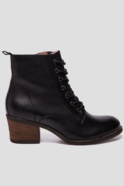 Bottines en cuir &agrave; talons fourr&eacute;es noir femme