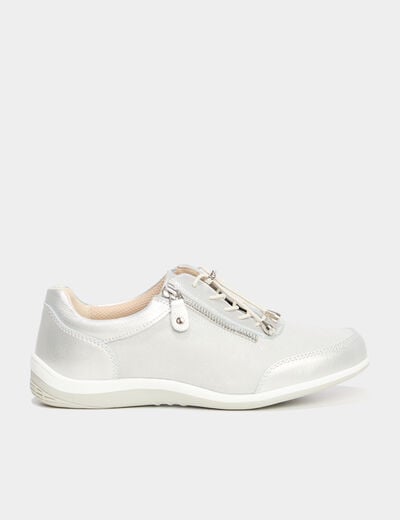 Baskets pied large en cuir blanc femme