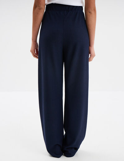 Pantalon fluide large bleu marine femme