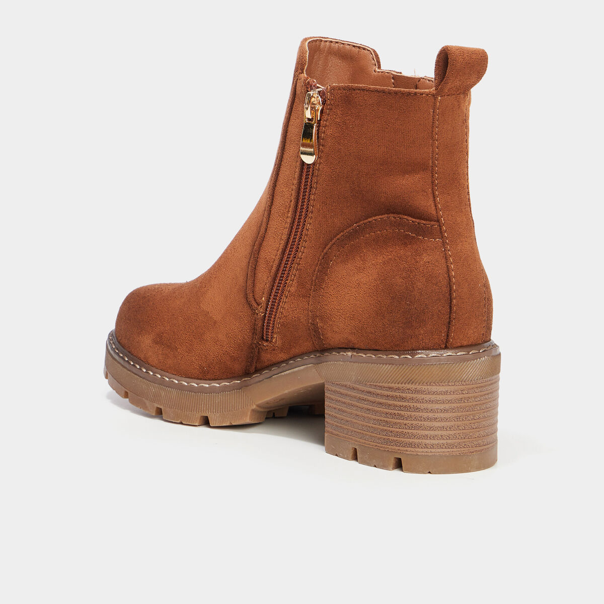 Bottines à talons effet daim zippées marron femme