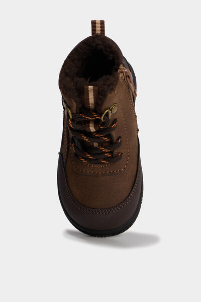 Bottines montantes fourr&eacute;es zipp&eacute;es marron b&eacute;b&eacute; gar&ccedil;on