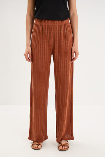 Pantalon large effet crochet &eacute;lastiqu&eacute; camel femme