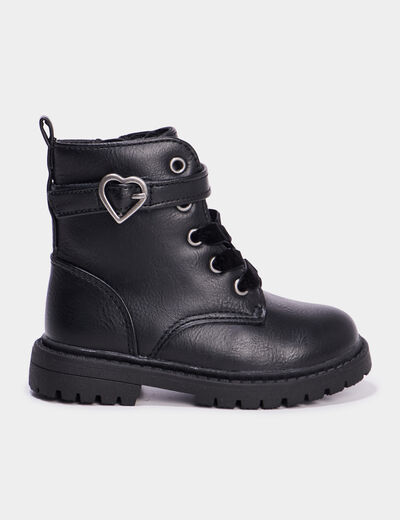 Boots crant&eacute;es avec boucles coeur noir b&eacute;b&eacute; fille