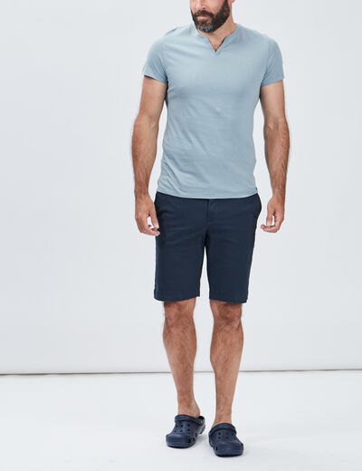 T-shirt manches courtes col tunisien bleu gris homme