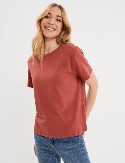 T-shirt col rond manches courtes coton vieux rose femme