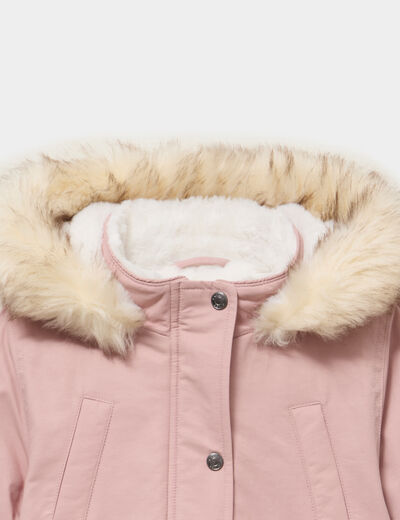 Parka &agrave; capuche fausse fourrure rose poudr&eacute;e fille