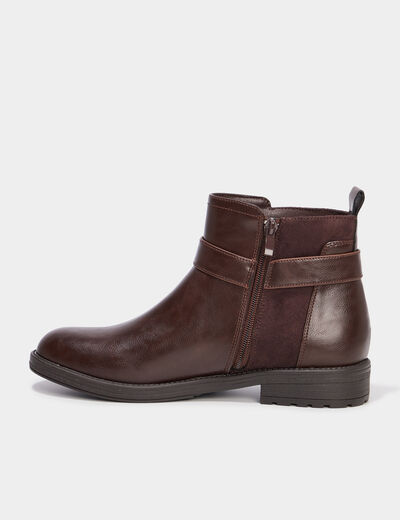 Bottines avec boucles et talons 2 cm marron femme