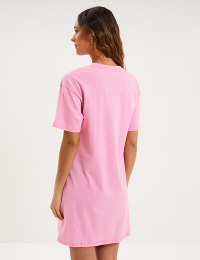 Chemise de nuit &agrave; manches courtes coton rose femme