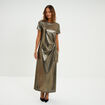 Robe longue d&eacute;tail noeud c&ocirc;t&eacute; jaune or femme