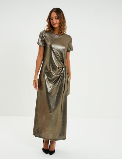 Robe longue d&eacute;tail noeud c&ocirc;t&eacute; jaune or femme